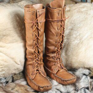 Handmade Leather Tall Moccasin Boots – Rustic & Timeless